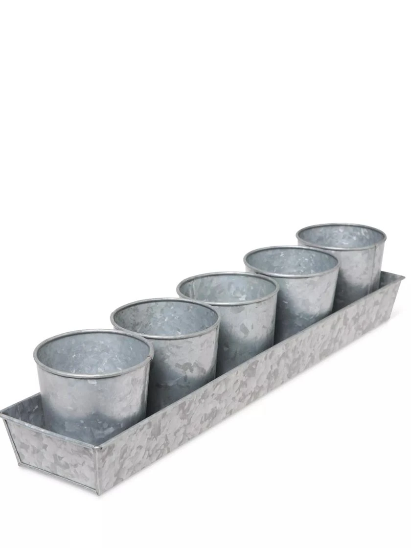 Galvanized Herb Planters With Rectangular Tray 4 Galvanized Herb Planters With Rectangular Tray - Image 4