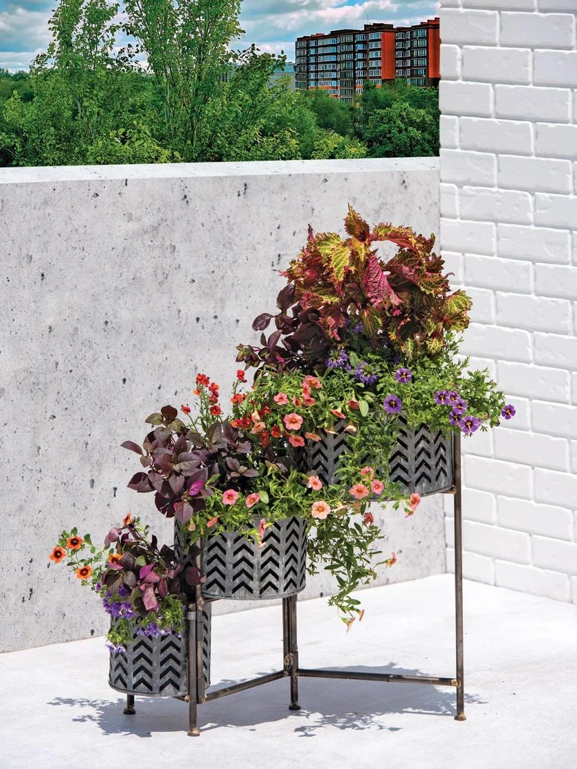 Galvanized Grow Bag Triple Planters With Stand 1 Galvanized Grow Bag Triple Planters With Stand
