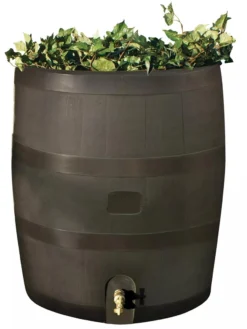 Round Rain Barrel With Planter, 35 Gallons -PlantJoy Store 8612856WALNT 01V tif