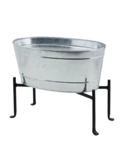 Achla Designs Mini Oval Galvanized Tub With Folding Stand -PlantJoy Store 8612906 03v